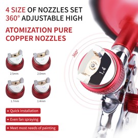 Zeinlenx HVLP Spray Gun with 10Pcs 600ML Disposable Paint Cups, Automotive Gravity Feed Spray Gun Kit with 4 Nozzles,1.4/1.7/2.0/2.5mm, Sprayer Gun with Air Compressor for Auto Paint, Furniture(Red)
