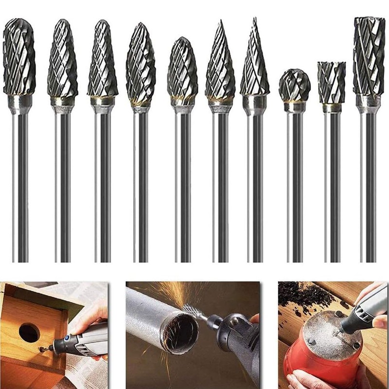 10 Pieces Rotary Cutter Set, Carving Tool Carbide Steel Solid