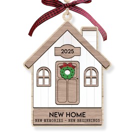 Christmas Ornament Decorations 2025 - New Home Ornament 2025 - House Warming Gifts New Home - New House New Beginning - Wooden Home Ornament 2025