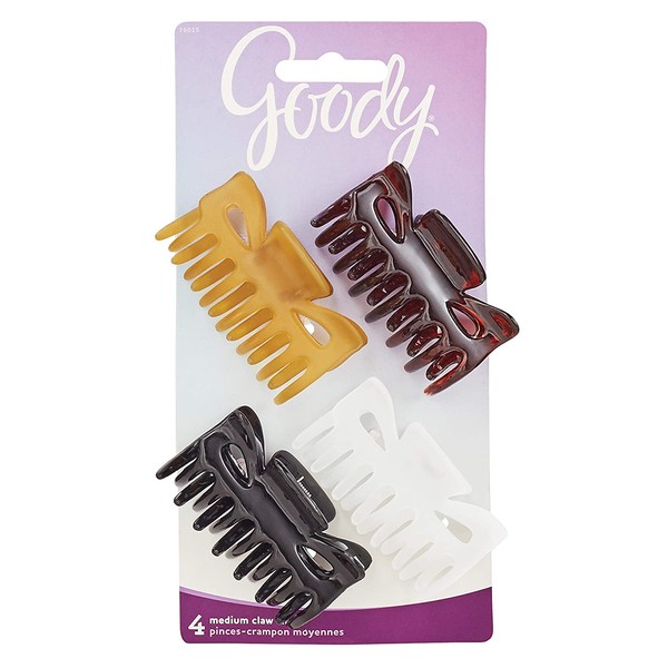 Goody Hair Classics Women's Medium Claw Hair Clip, Assorted Colors 4 ea, 4 Count (Pack of 1) (packaging may vary)
