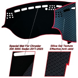 KEEGTBOX Dash Mat Cover Interior Dashboard Protection pad Compatible with Chrysler 300 300C Sedan 2011-2023 Dashboard Cover Pad Carpet Protector (Red Trim)