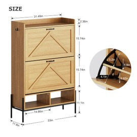 GAOMON Shoe Cabinet, Shoe Cabinet with 2 Flip-Up Drawers and Open Shelves, Hidden Shoe Storage Cabinet with Adjustable Support Stand, Hardware Metal Knob
