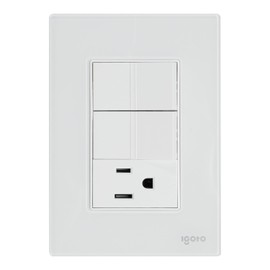 Placa Armada Cristal con 2 Apagadores Sencillos Y 1 contacto de 1 Módulo Color Blancocris1009igoto