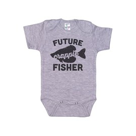 Ebenezer Fire Fishing Onesie/Future Crappie Fisher/Baby Lake Outfit/Unisex Newborn Outfit (3-6M, GREY SS(BLACK TEXT))
