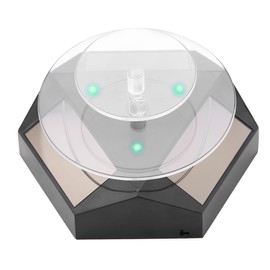 360 Rotating Solar Power Showcase LED Light Turntable Watch Jewelry Ring Display Stand (Black)