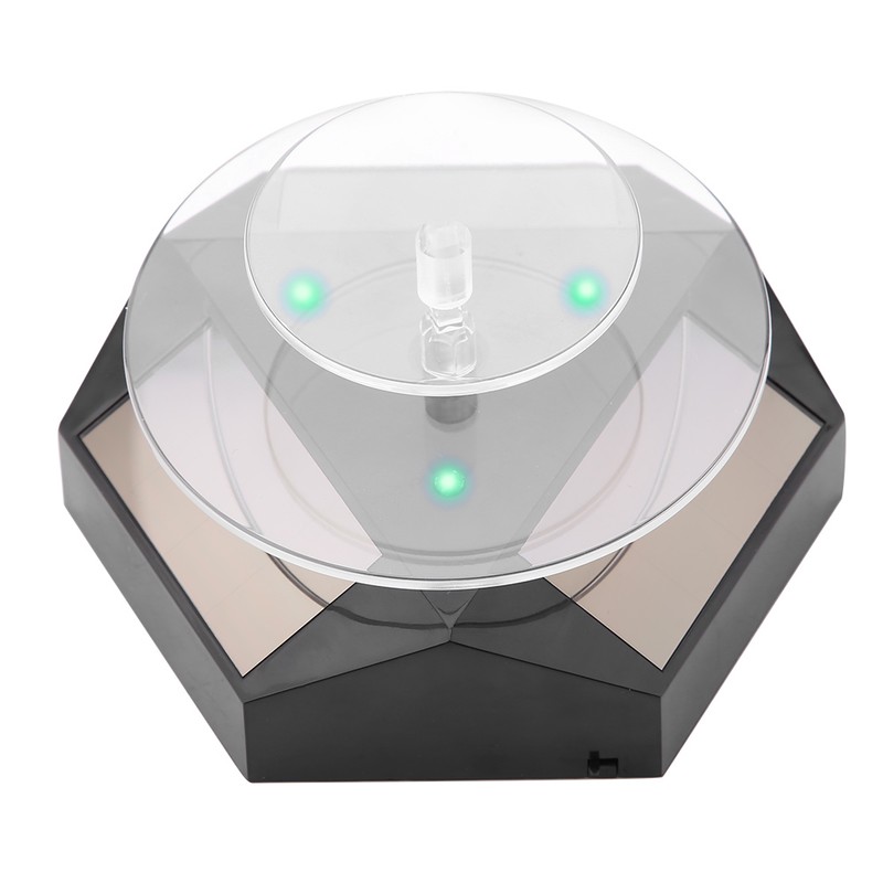 360 Rotating Solar Power Showcase LED Light Turntable Watch Jewelry