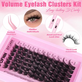 Eefofnn Lash Clusters Kit Volume D Curly Eyelash Clusters Kit Fluffier Individual Lashes Kit Wispy Lash Extension Kit Lash Bond and Seal Tweezers Mink Cluster Lashes Spikes DIY Eyelash Extension Kit