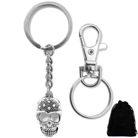 Skull Keychain Gift for Men and Women - 1 Piece Skull Shaped Metal Key Ring Retro Creative Keychain Cool Gothic DIY Keychain Birthday Gift, Silvery