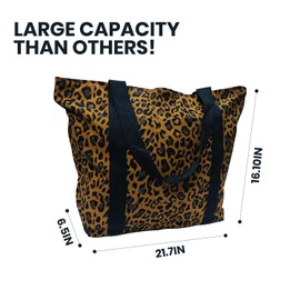 Organix 100% Organic Cotton Canvas Beach Tote Bag for Women, Women's Large Canvas Tote Bag for Shopping, Shoulder Bag for Pool, Gym, Travel, Beach Bag (Leopard Print)