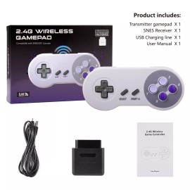 Unbranded 2.4 GHz Wireless SNES Controller Gamepad Joypad For Super Classic Games SNES SFC - Purple
