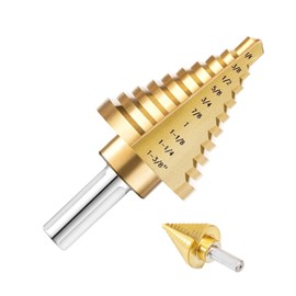 10 Sizes Titanium Coated HSS Step Drill Bit 1/4 to 1-3/8 Inches, High Speed Steel Multipurpose Cone Drill Bits for Metalworking, Unibit Sheet Metal Hole Drilling