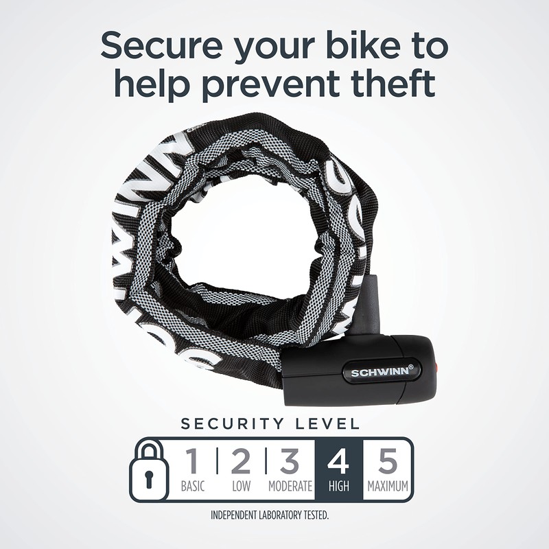 Schwinn Reflective Chain Key Lock for Bike, 3 feet x