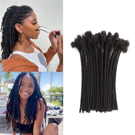 Dreadlock Extensions Human Hair 0.6 cm 14 inch 30 Strands Natural Black Handmade Permanent Locs Extensions with Needles and Comb Real Human Hair Dreadlock Extensions for Women Men Kids