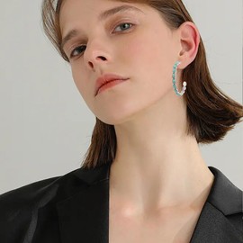 Peasimy Bohemian Turquoise Earrings Vintage Geometric Circular Earrings for Women Ethnic Tribal Statement Jewelry (Blue)