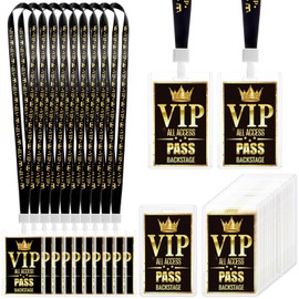 Shknldzsm 50 Sets VIP Badge Lanyards Plastic Clear VIP Backstage Passes Safety Cards with Black Breakaway Lanyard Bulk for Concert Event Birthday Award Movie Night Party Organizer