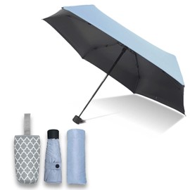 HAVIKA Improved Folding Umbrella, Parasol, Lightweight, 7.1 oz (205 g), Compact, Includes Splashproof Cover, 99.95% UV Protection, Thermal Blocking, UPF 50+, For Rain or Sun, pale, blue
