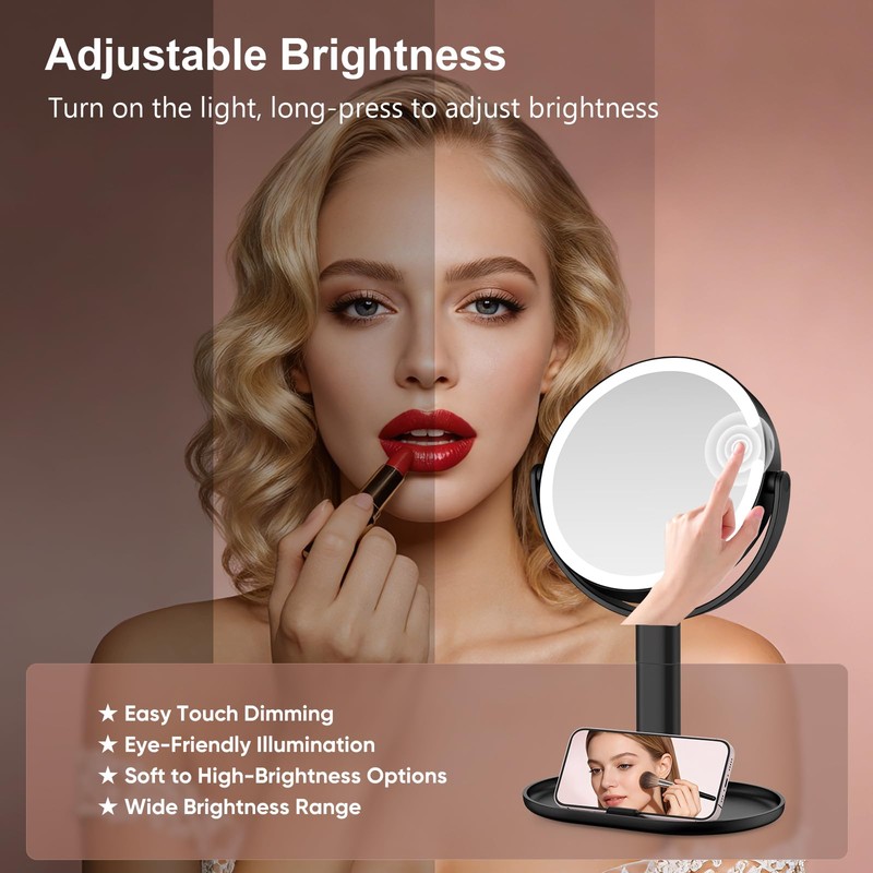 Rechargeable Lighted Makeup Mirror,10X Magnification, 7 Inch