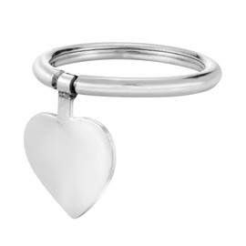 AeraVida Sleek and Classic Heart Charm Dangle Band Ring | .925 Sterling Silver Elegant Minimalist Jewelry | Size 7 Stylish Heart Design Silver Ring for Women