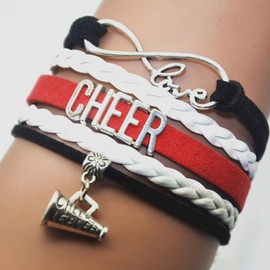 Vikitoriously Cheerleader Bracelet Cheerleading Cheer Bracelet Gifts for Women, Men, Adult Cheerleaders, Cheer Team, Party, Celebration Bulk (Black White and Red)