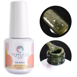 TUTUYU Olive Green Color Glitter Gel Nail Polish,15ml UV/LED Soak Off Sparkly Shimmer Green Gel Polish for Manicure Salon or DIY Nail Art at Home,All Seasion Color Gel - GP0114