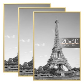 upsimples 20x30 Picture Frame Gold 3 Pack, Scratch-Proof Poster Frames 20 x 30 for Photo Gallery - Slide-In Strips, Horizontal or Vertical Wall Mounting