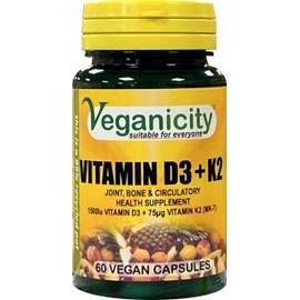Veganicity Vitamin D3 1500iu (38µg) + K2 (MK-7) 75µg : Vitamin D & K2 Supplement : 60 Vegan Capsules, in a Planet-Friendly 99% Recycled Pot