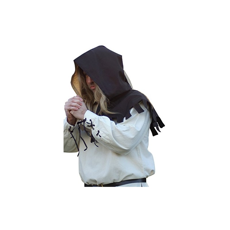 Battle-Merchant Medieval Gugel with Saddles, Beige/Brown Hat Hood Knight LARP