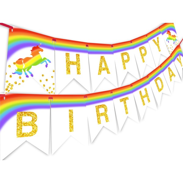 Unicorn Brights Rainbow Happy Birthday Banner Pennant