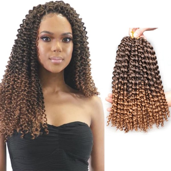 WIGENIUS Passion Twist Hair Ombre 8 Packs 12 Inch Short Freetress Water Wave Crochet Hair for Butterfly Faux Loks Synthetic Bohemian Crochet Braids Hair Extensions