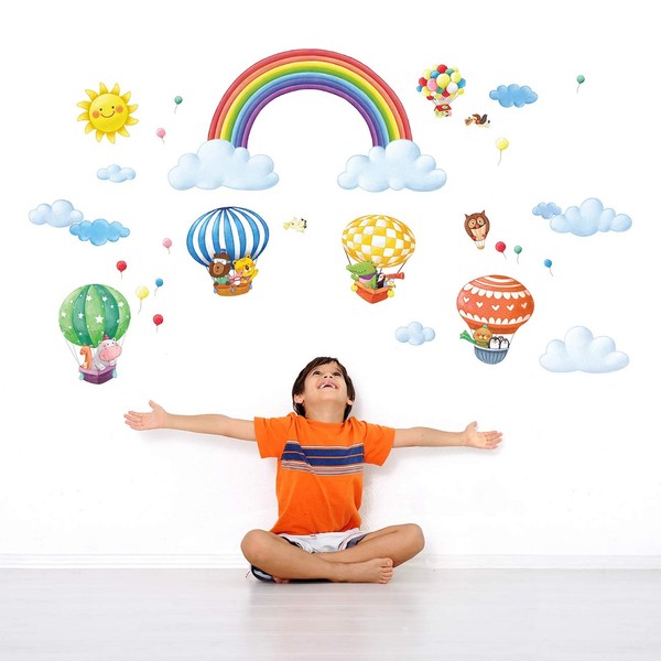DECOWALL DA-1913P1406B Rainbow and Hot Air Balloons Kids Wall Stickers Wall Decals Peel and Stick Removable Wall Stickers for Kids Nursery Bedroom Living Room décor