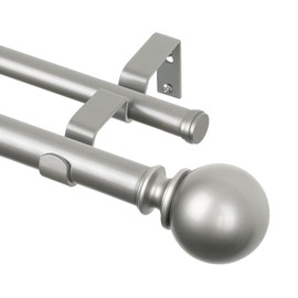 KAMANINA 1 Inch Double Curtain Rod 36 to 72 Inches(3-6 Feet), Antique Silver Curtain Rods for Windows 28 to 48 In, Telescoping drapery Rod for Bedroom, Dual Curtain Window Rod with Round Finials