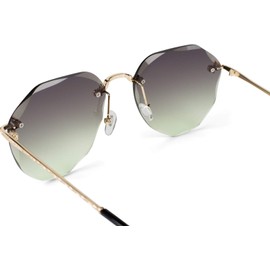 styleBREAKER Women's Rimless Pilot Sunglasses, Gold/Grey/Green