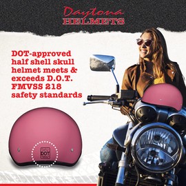 Daytona HELMETS Motorcycle Half Helmet Skull Cap- Hi-Gloss Pink 100% DOT Approved