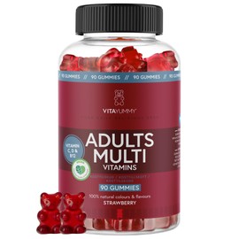 VitaYummy Multivitamin Gummy Bears for Adults - Strawberry Flavour - Vegan Dietary Supplement - Vitamin A, C, D, B12 and Zinc, Supports the Immune System, Vegan & No Gelatin - Pack of 90