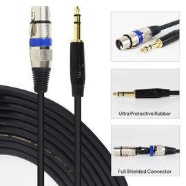 HBU Pack of 1 XLR Female to 1/4 Jack Cable 16FT - 3 Pin XLR to 1/4” (6.35mm) TRS Balanced Wire Cord - Full Shielded Live-House Gig Audio Stereo Patch Microphone Signal Interconnect