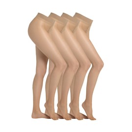 Camano Women's Tights Value Pack of 4 20 Denier Comfortable and Tear-Resistant Tights with Soft Flat Seam, Perfect Fit and Comfort Waistband, Pack of 4, Alabaster
