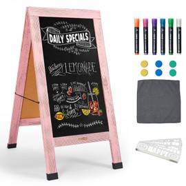 Large Sandwich A-Frame Chalkboard Sign - 40 x 20 Inches Pink Magnetic Wooden Chalk Board for Sidewalk, Stand up Double-Sided Outdoor Easel Display for Restaurant Cafe Shop Wedding Party or Business