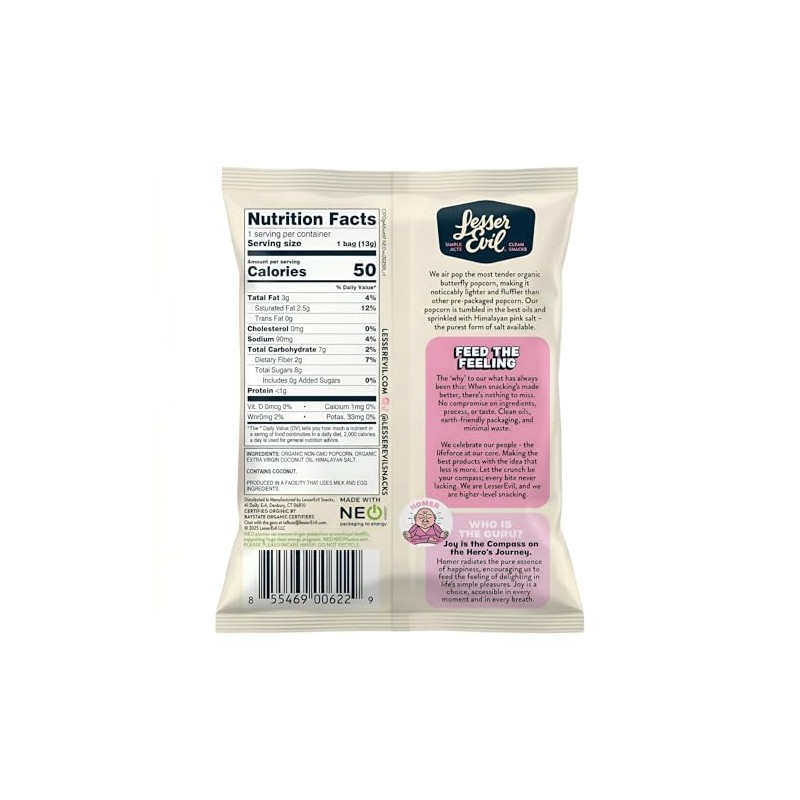 Lesserevil Organic Popcorn, 0.46oz Bulk Foodservice Case, 96 Bags (Himalayan