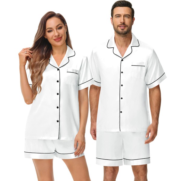 DIKFA Couple Matching Pajama Set for Women Silk Satin Short