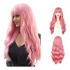 generic - Peluca Larga Rosa Ondulada Para Mujeres Lace Front