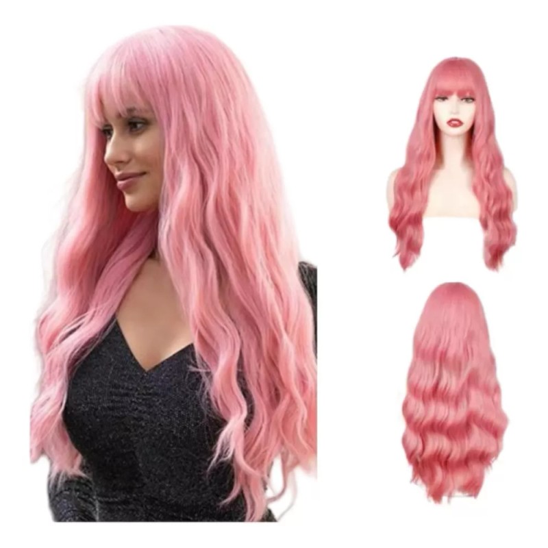 generic - Peluca Larga Rosa Ondulada Para Mujeres Lace Front