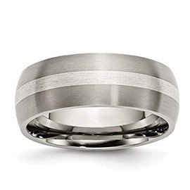 The Men's Jewelry Store Brushed Titanium 8mm Sterling Silver Inlay Comfort-Fit Band Size 12
