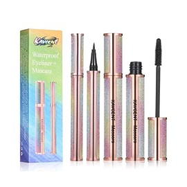 4D Silk Fiber Lash Mascara Liquid Eyeliner Set Waterproof Black Long Lasting Lengthening Thickening Eyelashes Smudge- proof 4D Mascara