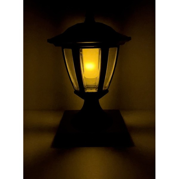 4pcs Black Solar Post Cap Hexagon Lightswith Flickering Flame Torch