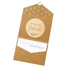 Joli Coon Du wirst große Schwester Wooden Disc with Folding Envelope and Seal Sticker - Pregnancy Announcement Big Sister