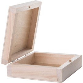 Small Square Decorative Wooden Box with Lid & Bolt Closure | 10 x 10 x 3.7 cm | Jewellery Earring Trinket Keepsake Storage | Unpainted & Untreated Plain Lindenwood