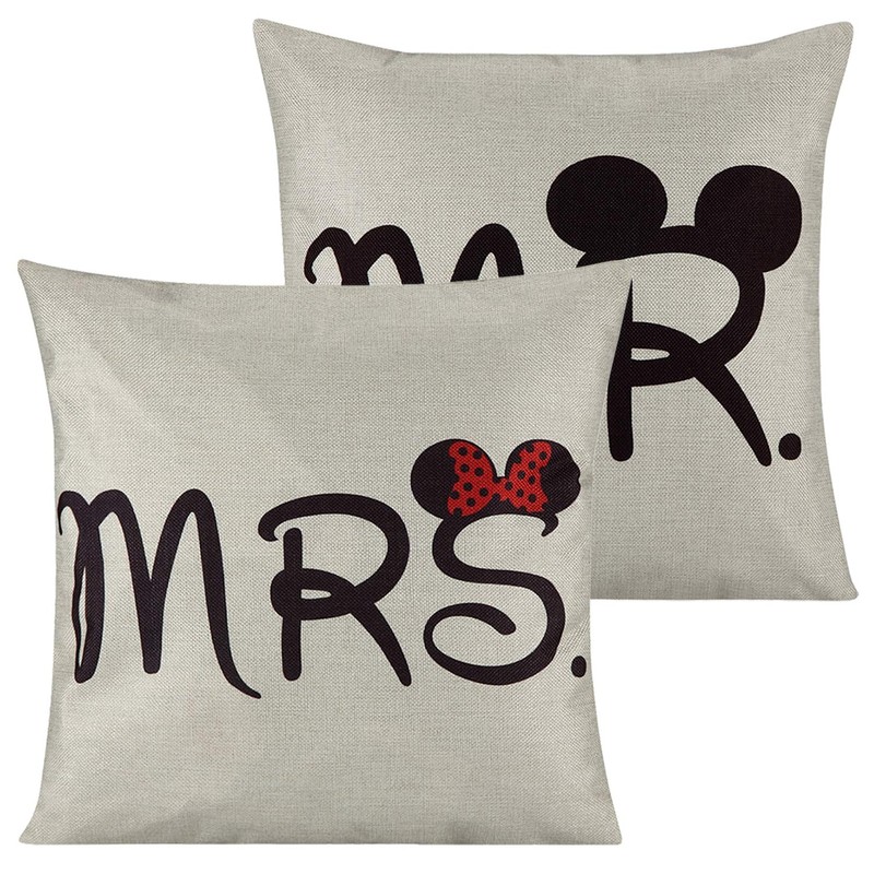 2 Pcs Mr and Mrs Funny Mouse Cushion Cover Durable