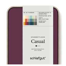 Schlafgut Casual Fitted Sheet, 90 x 190 cm to 100 x 200 cm, Deep Purple, Fitted Sheet Made from 100% Organic Cotton