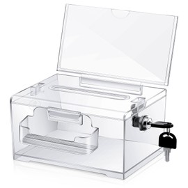 Clear Acrylic Donation Box, Ballot Box and Opinion Box with Lock and Label Holder, Storage Container for Fundraisers, Voting and Tip Collecting
