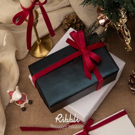 Ribbli Vintage Red Velvet Ribbon 3 Rolls Double Faced 3/8 Inch 18-Yard with Wooden Spool Use for Christmas Tree Ornaments Gift Wrapping Wreath Decoration Wedding Boutonnieres